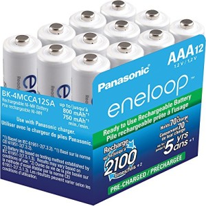 Panasonic BK-4MCCA12SA eneloop AAA New 2100 Cycle Ni-MH Pre-Charged Rechargeable Batteries, 12 Pack