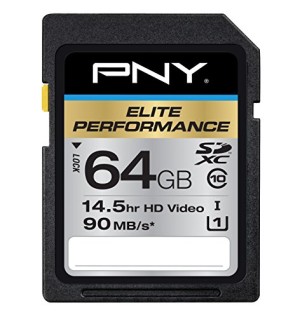 PNY Elite Performance 64GB High Speed SDXC Class 10 UHS-1 Up to 90MB/sec Flash Card - P-SDX64U1H-GE