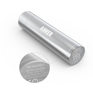 Anker 2nd Gen Astro Mini 3200mAh Lipstick-Sized Portable External Battery Charger with PowerIQ Technology for iPhone, Samsung, HTC and More (Silver)