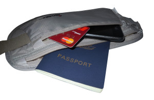 igogeer.com deluxe money belt with RFID blocking - khaki - passport and phone