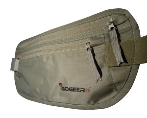 igogeer.com deluxe money belt with RFID blocking - khaki - front detail