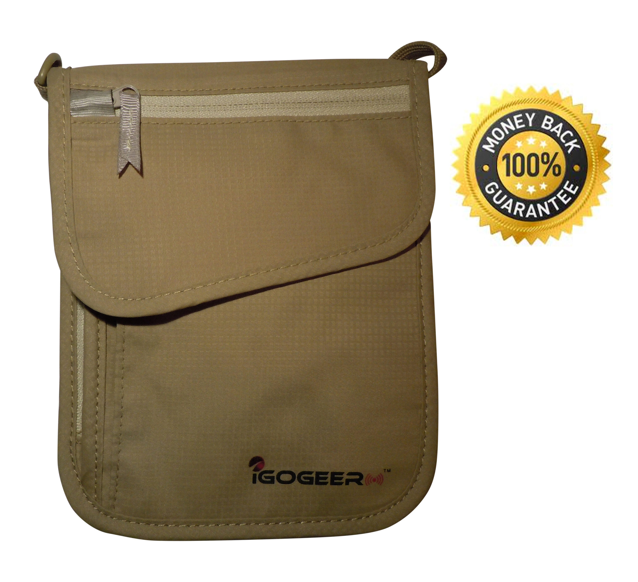 Igogeer.com - deluxe neck wallet with rfid blocking - front