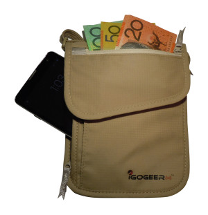 Igogeer.com - deluxe neck wallet with rfid blocking - front panel and cash